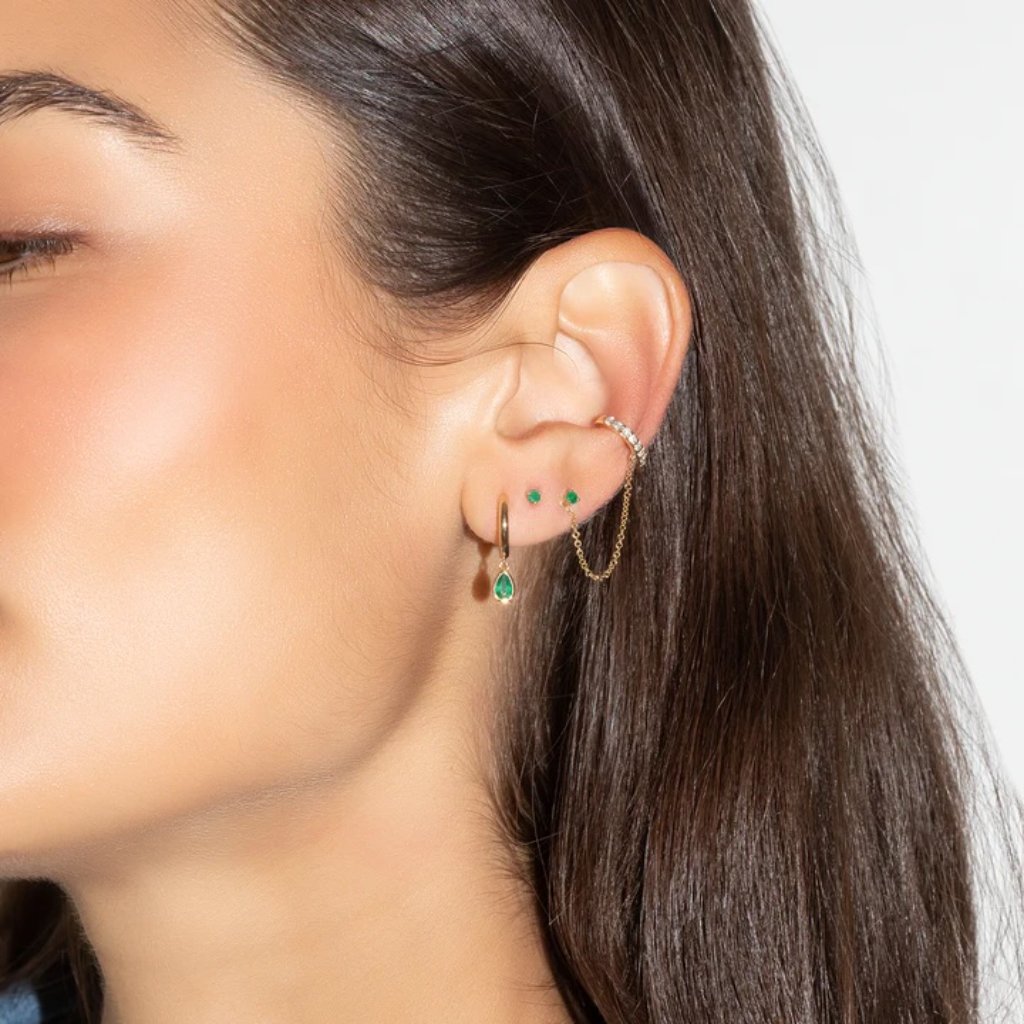 The Last Line 14k Gold Emerald Round Stud #5 Single Earring May Birthstone — image 6 of 6